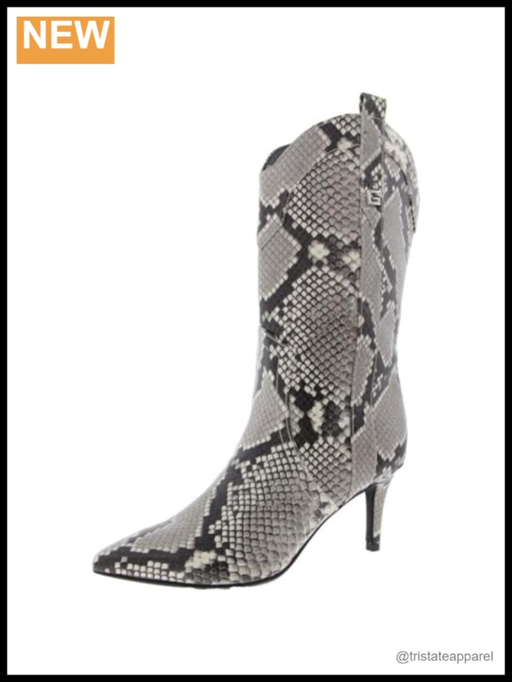 Western Stiletto Heeled Ankle Bootie with Snakeskin Details PU